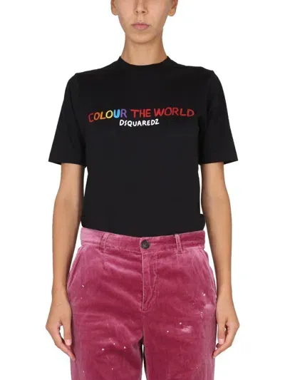 Dsquared2 Logo Printed Crewneck T In Black