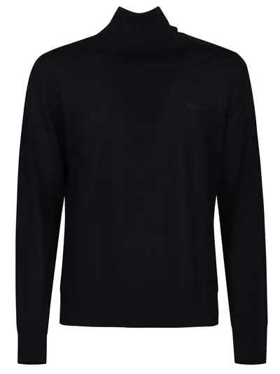 Dsquared2 Logo-embroidered Roll-neck Jumper In Blue