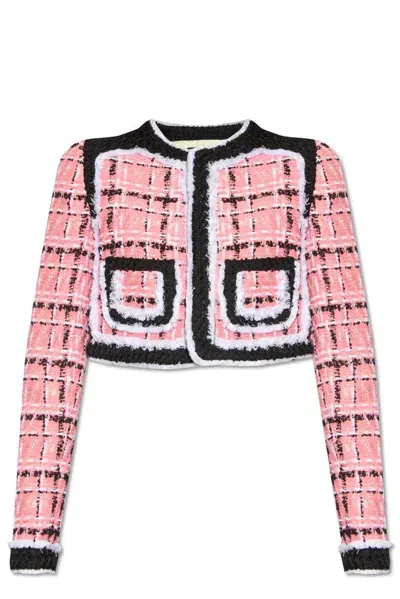 Dsquared2 Bouclé Collarless Cropped Jacket In Pink,multi