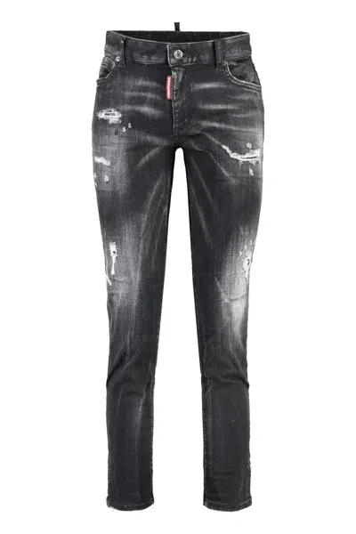 Dsquared2 Twiggy Stretch Cotton Cropped Jeans In Grey