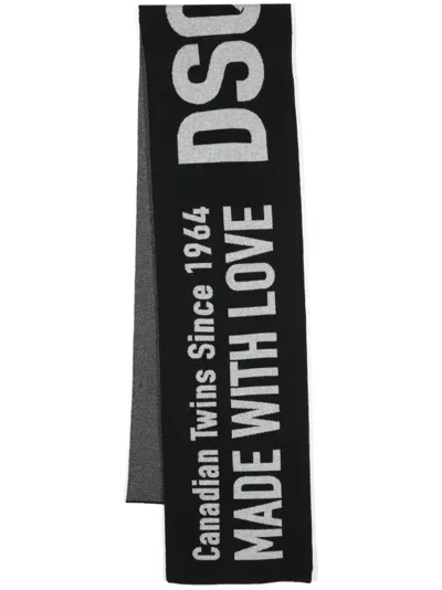 Dsquared2 Intarsia-knit Logo Wool Scarf In Black