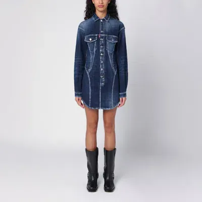 Dsquared2 Washed Denim Bustier Chemisier Dress In Blue