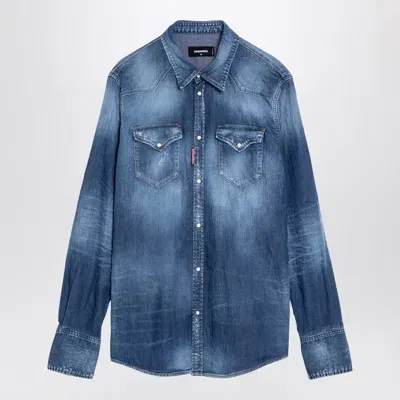 Dsquared2 Washed-out Denim Shirt In Blue