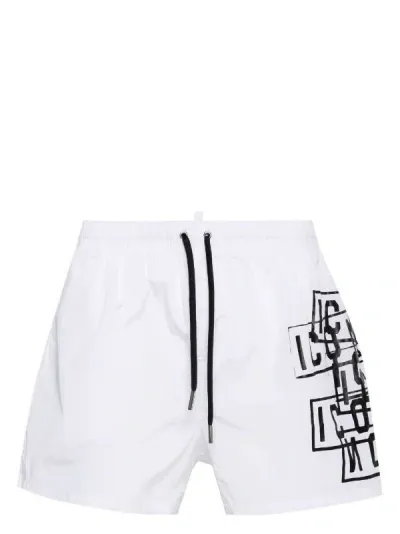 Dsquared2 Icon Stamps-print Swim Shorts In White