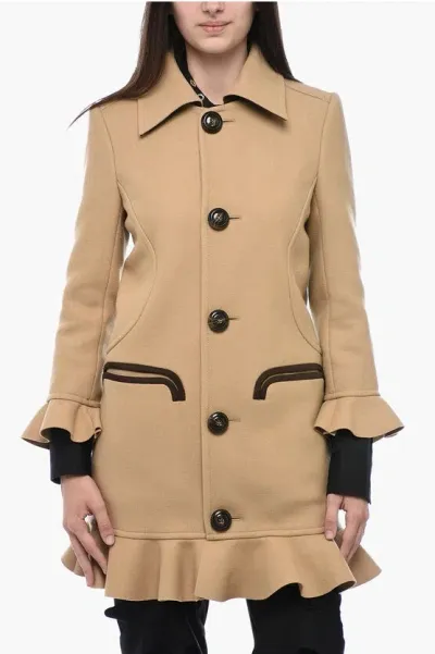 Dsquared2 Wool Blend Coat With Ruffles In Brown