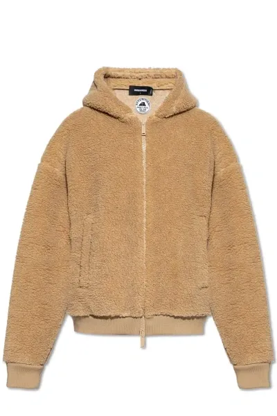 Dsquared2 Zip-up Hooded Jacket In Beige