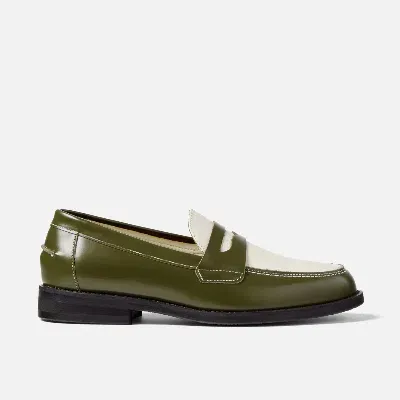 Duke & Dexter Men's Wilde Olive + White Penny Loafer - Men's In Green/white