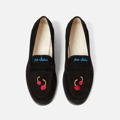 Duke & Dexter Women's Wilde Black Suede Cherry Penny Loafer - Women's