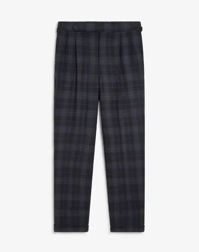 Dunhill Cashmere Check Double Pleated Evening Trousers In Blue