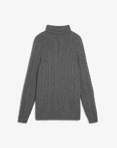 Dunhill Melange Cashmere Coarsehair Cable Roll Neck In Grey