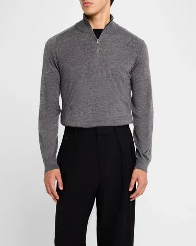 Dunhill Men's Superfine Cashmere Quarter-zip Sweater In Mid Grey Melange