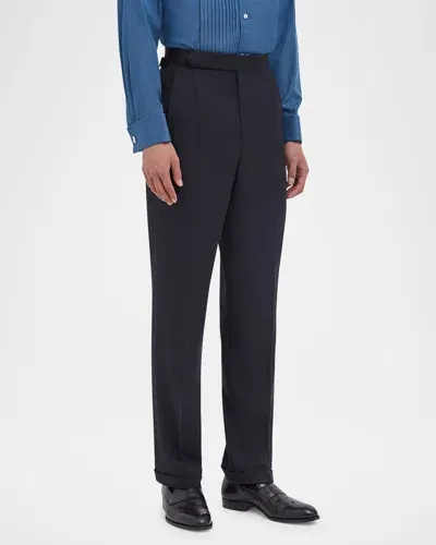 Dunhill Men's Wool And Cashmere Flat Front Trousers In Midnight Blue