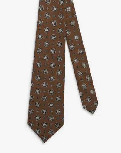 Dunhill Silk Scattered Medallion Printed Tie In Brown