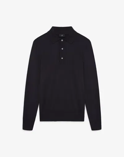 Dunhill Superfine Cashmere Long Sleeve Polo In Blue