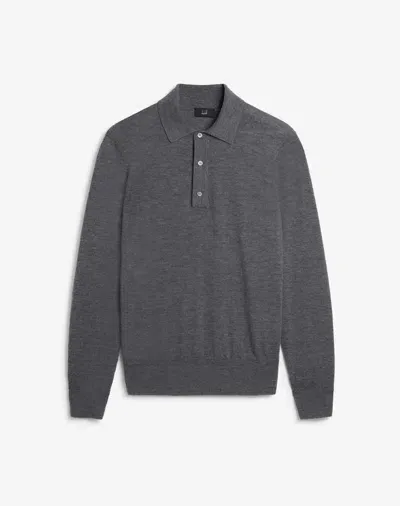 Dunhill Superfine Cashmere Long Sleeve Polo In Grey