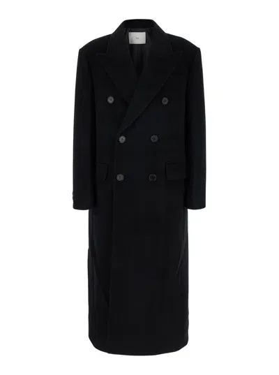 Dunst Unisex Tailored Double Brested Wool Coat In Black