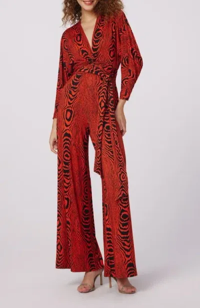 Dvf Aurelia Two Long Sleeve Jumpsuit In Wood Grain Red