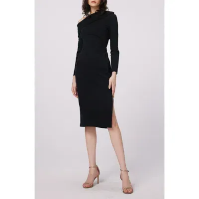 Dvf Buffy One-shoulder Long Sleeve Dress In Black