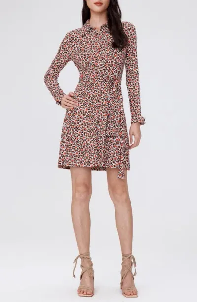 Dvf Didi Geo Print Long Sleeve Wrap Shirtdress In Pebbles Red