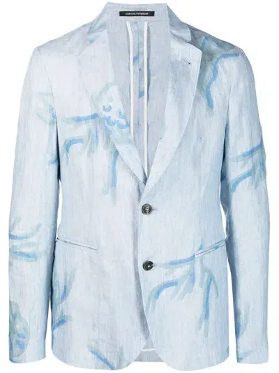 E 'clat Printed Single Breasted Jacket In Blue