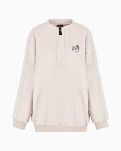 Ea7 Contemporary Sport Crew-neck Sweatshirt In Teddy-effect Fabric In Pink