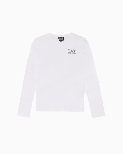 Ea7 Kids' Core Identity Boy Long-sleeved T-shirt In White