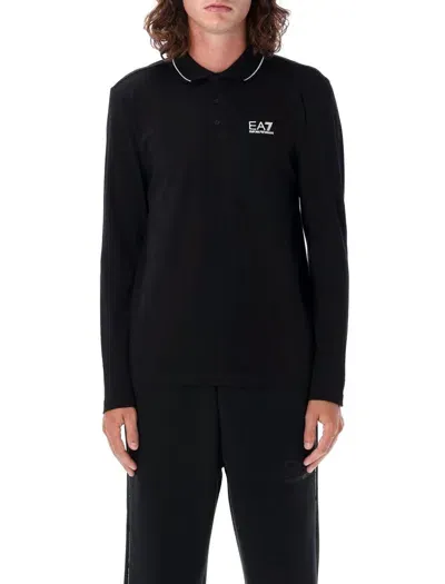 Ea7 Emporio Armani Long Sleeve Polo Shirt In Schwarz