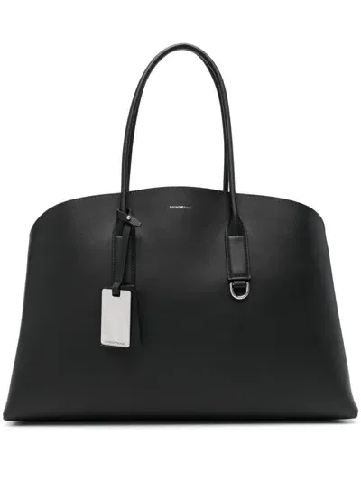 Ea7 Emporio Armani Recycled Leather Large Tote Bag In Black