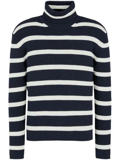 Ea7 Emporio Armani Striped High-neck Sweater In Blue