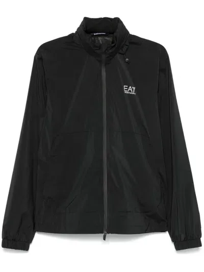 Ea7 Logo-print Hooded Jacket In Schwarz