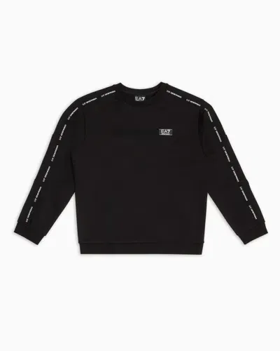 Ea7 Kids' Logo Series Boy Cotton-blend Crew-neck Sweatshirt In Black