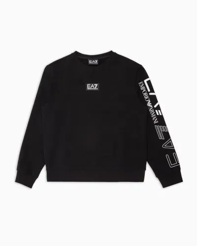 Ea7 Kids' Logo Series Boy Cotton Crew-neck Sweatshirt In Black