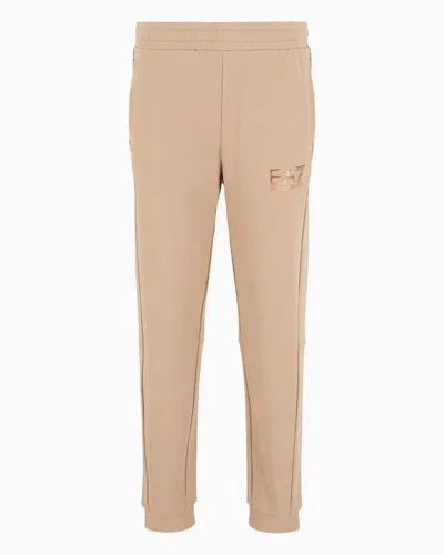 Ea7 Logo Series Cotton Joggers In Neutral