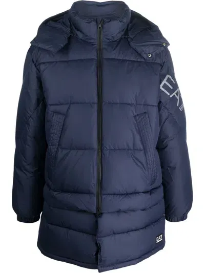 Ea7 Mountain Hooded Padded Coat In Blue