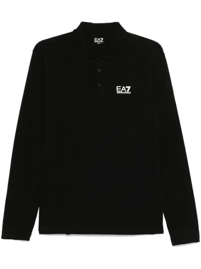 Ea7 Rubberised-logo Polo Shirt In Black