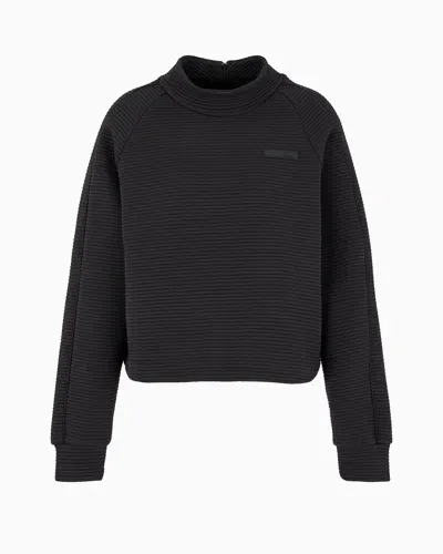 Ea7 Sporty Forever Cotton-blend Cropped Sweatshirt In Black