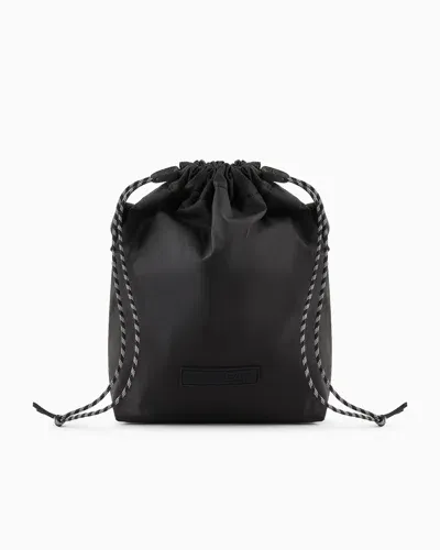 Ea7 Technical Fabric Mini Bucket Bag With Shoulder Strap In Black