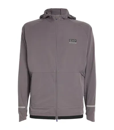 Ea7 Ventus Shell Hooded Jacket In Grey