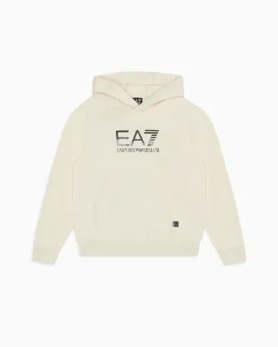 Ea7 Kids' Visibility Boy Cotton Hooded Sweatshirt In White