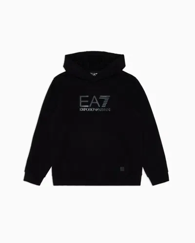 Ea7 Kids' Visibility Boy Cotton Hooded Sweatshirt In Black