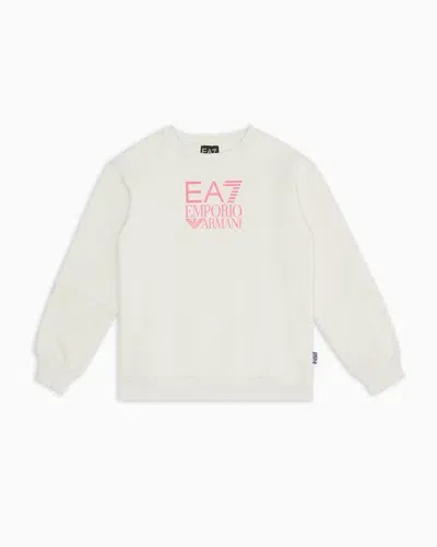 Ea7 Kids' Visibility Cotton-blend Crew-neck Sweatshirt In White