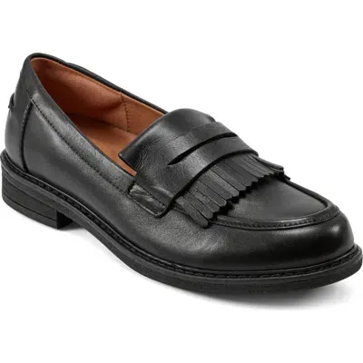 Easy Spirit Jett Fringe Penny Loafer In Black Leather