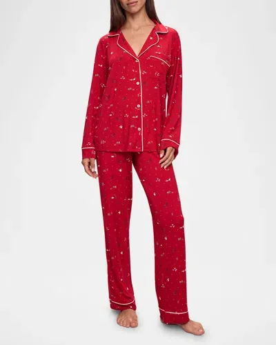 Eberjey Gisele Printed Long Pajama Set In Winter Wonderland Haute Red/ivory