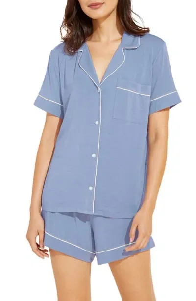 Eberjey Gisele Relaxed Jersey Knit Short Pajamas In Wedgewood Blue/ivory