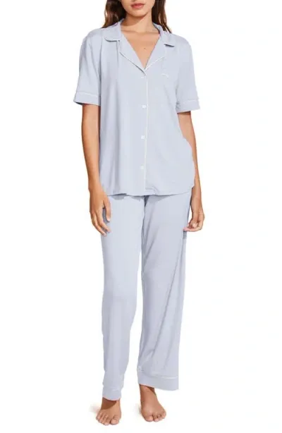 Eberjey Gisele Short Sleeve Jersey Knit Pajamas In Ice Blue/ivory