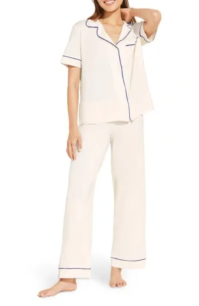 Eberjey Gisele Short Sleeve Jersey Knit Pajamas In Pure Ivory/navy