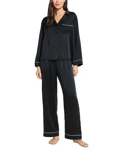 Eberjey Inez Silk Pajama Set In Black/champagne