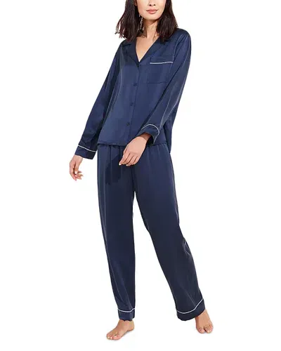 Eberjey Inez Silk Pajama Set In Navy/champagne