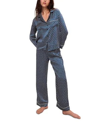 Eberjey Inez Silk Pajama Set In Petite Batik Indigo Blue