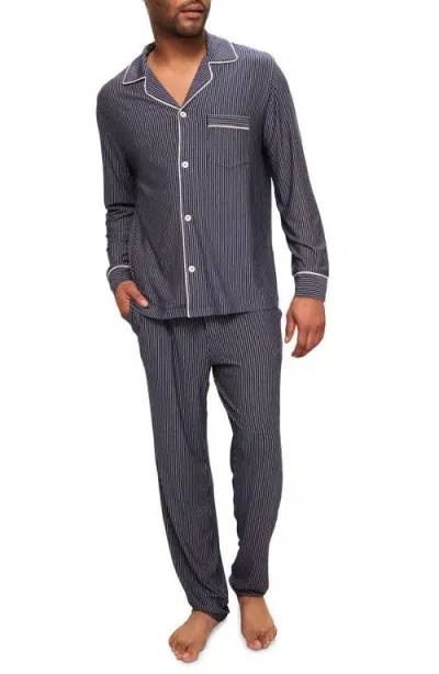 Eberjey William Pajama Set In Duo Stripe True Navy/ivory